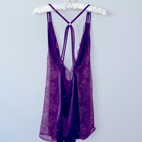 Like New Victoria Secret Xs/Small Robe and S Slip Lace Satin Purple - Picture 8 of 11